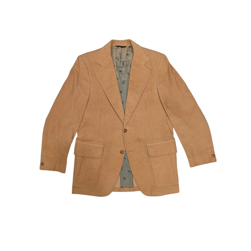 VTG Mavest Corduroy Blazer Sport Coat Beige Double Breasted Mens L French Horns